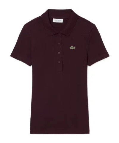 Lacoste Slim Fit L.12.d Ribbed Cotton Polo Shirt In Brown