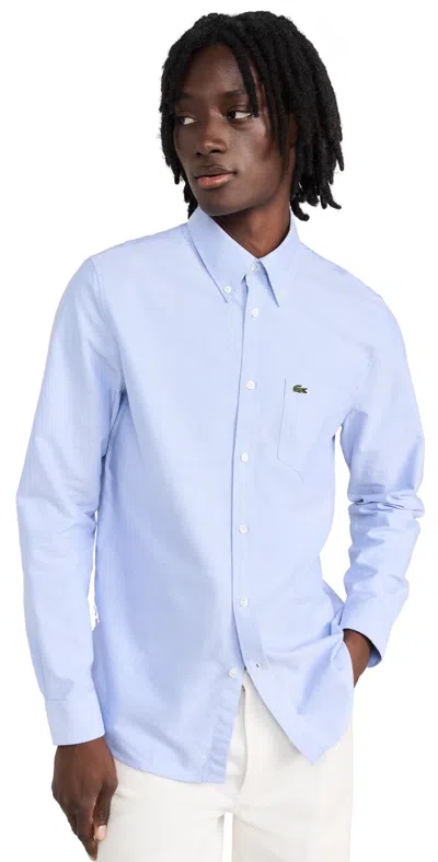 Lacoste Slim Fit Stretch Cotton Poplin Shirt In Blue
