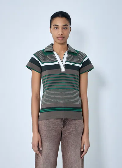 Lacoste Slim Fit Striped Piqué Polo Shirt In Green
