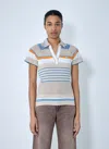 Lacoste Striped Collared Polo Top In White