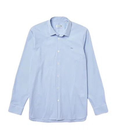Lacoste Slim Fit Striped Stretch Poplin Shirt In Blue