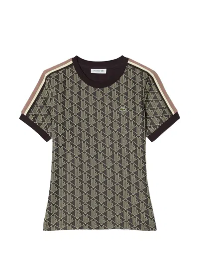 Lacoste Slim-fit Monogram T-shirt In Brown