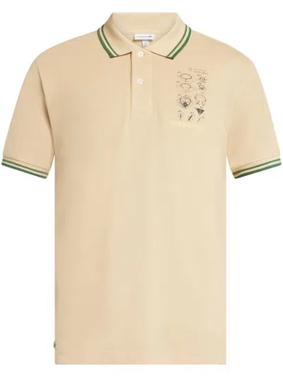 Lacoste Slogan-embroidered Cotton Polo Shirt In Neutrals