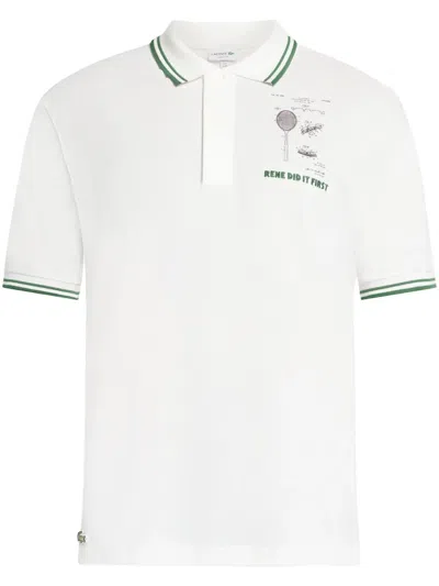 Lacoste Slogan-embroidered Cotton Polo Shirt In White