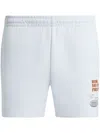 Lacoste Slogan-embroidered Cotton Shorts In Blue