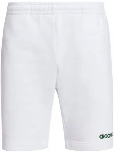 Lacoste Slogan-embroidered Cotton Track Shorts In White
