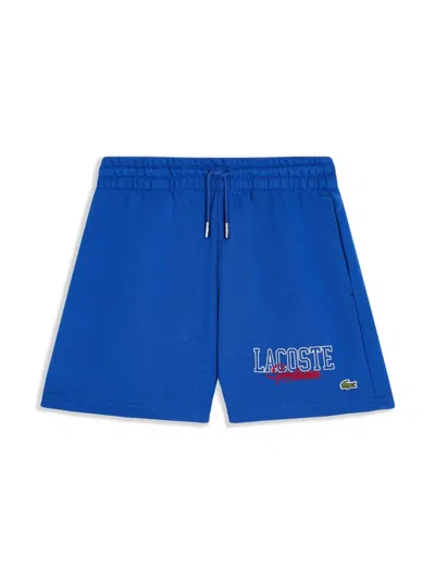 Lacoste Kids' Slogan-embroidered Drawstring Shorts In Blue