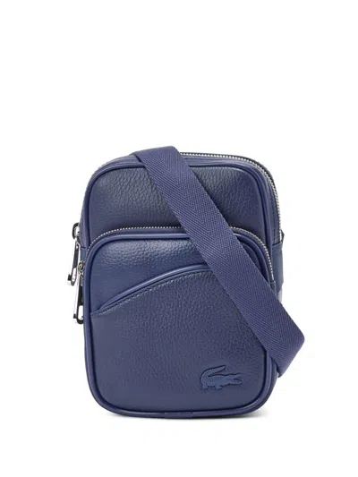 Lacoste Small Angy Leather Shoulder Bag In Blue