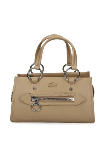 Lacoste Small Celys Ring-detail Logo-patch Tote Bag In Brown