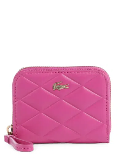 Lacoste Small Crocodelle Quilted Leather Coin Purse In Pink