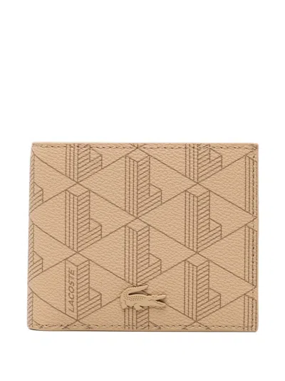 Lacoste Small Logo-patched Monogram Billfold In Brown