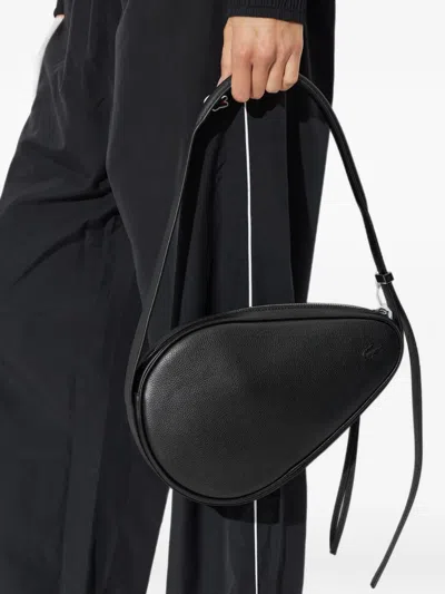 Lacoste Smash Court Racket-shape Leather Shoulder Bag In Black
