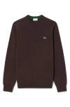 Lacoste Solid Cotton Jersey Crewneck Sweater In Brown