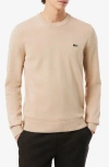 Lacoste Solid Cotton Jersey Crewneck Sweater In Neutral