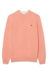 Lacoste Solid Cotton Jersey Crewneck Sweater In Orange