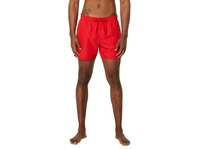 Lacoste Solid Elastic Waist Swim Trunks In Red