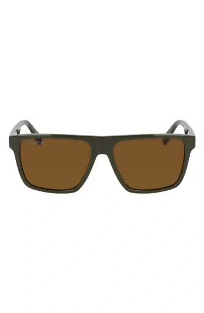 Lacoste Sport 57mm Rectangular Sunglasses In Brown