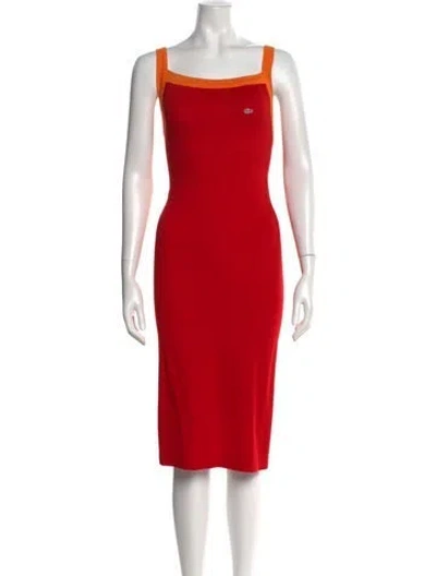 Pre-owned Lacoste Square Neckline Knee-length Dress W/ Tags In Red
