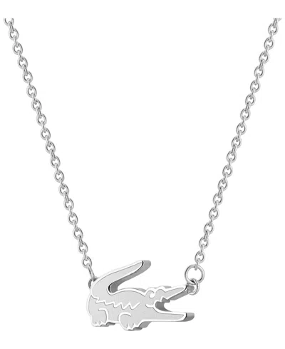 Lacoste Stainless Steel Crocodile Necklace In Silver