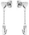Lacoste Stainless Steel Heart And Crocodile Drop Earrings In Silver