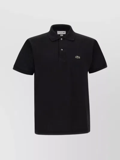 Lacoste Straight Hem Cotton Polo Shirt In Black