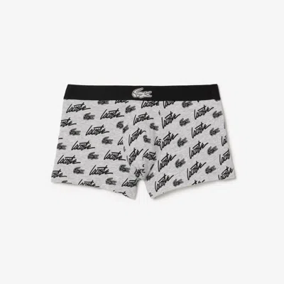 Lacoste Stretch Cotton All-over Print Boxers In Grey