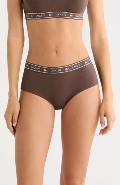 Lacoste Stretch Cotton Briefs In Brown