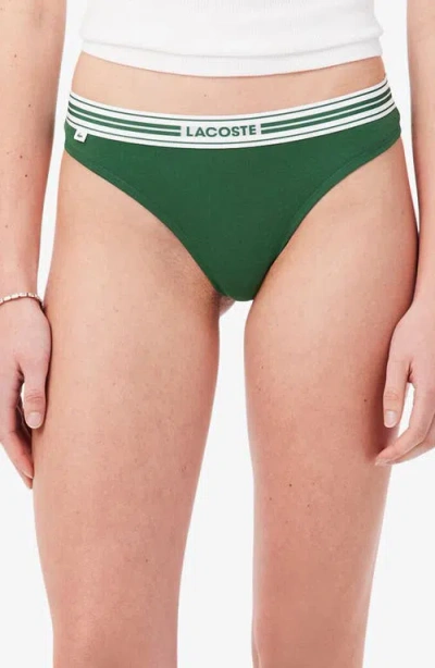 Lacoste Stretch Cotton Jersey Thong In Green