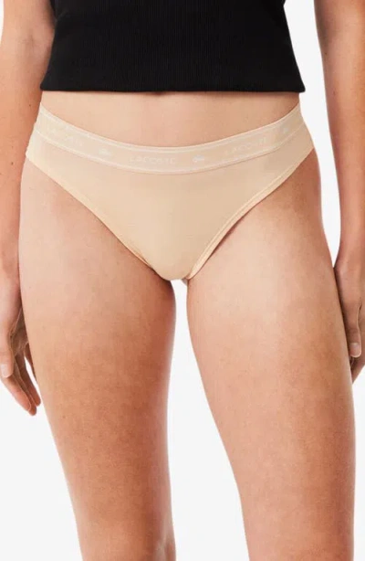 Lacoste Stretch Cotton Jersey Thong In Neutral