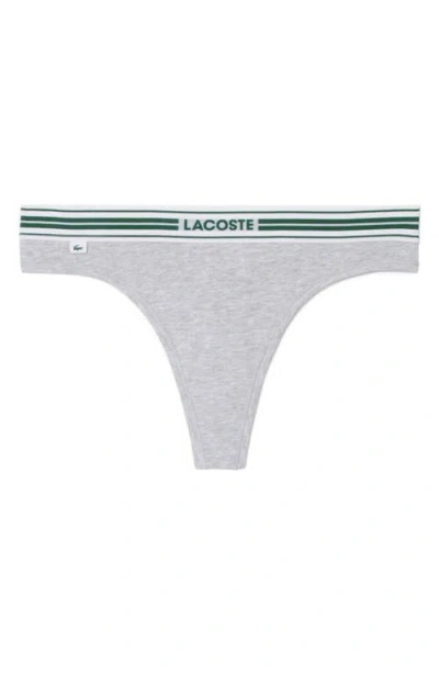 Lacoste High Waist Stretch Cotton Jersey Thong In Gray