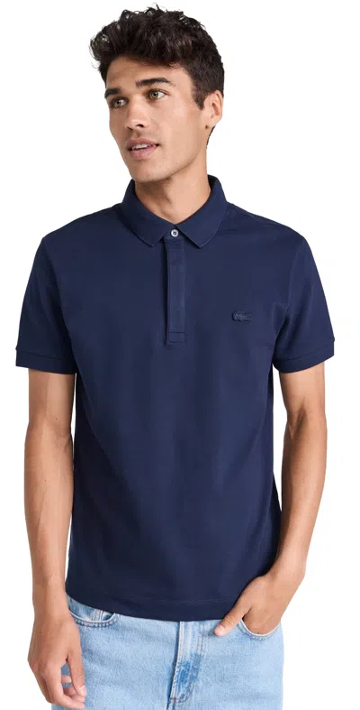 Lacoste Stretch Cotton Paris Regular Fit Polo Shirt In Navy Blue