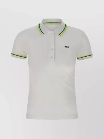 Lacoste Stretch Cotton Polo Logo Placket In White