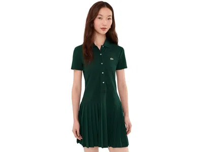 Lacoste Stretch Pique Pleated Polo Dress Women's Dress Sinople: 2 (eur 34), Cotton/elastane In Green