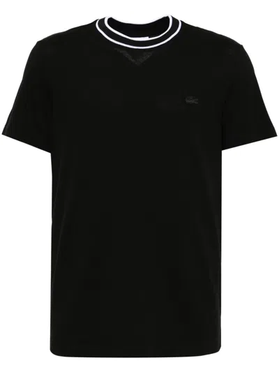 Lacoste Stretch Piqué Stripe Collar T-shirt In Black