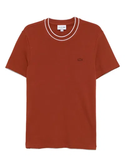 Lacoste Stretch Piqué Stripe Collar T-shirt In Brown
