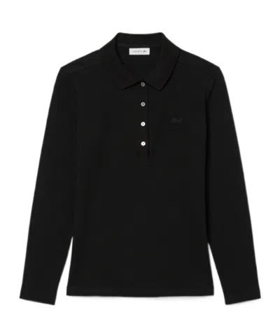 Lacoste Stretch-cotton Polo Top In Black