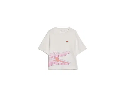Lacoste Stripe Graphic T-shirt (big Kid) Girl's T Shirt Farine: Xl (big Kid) In White