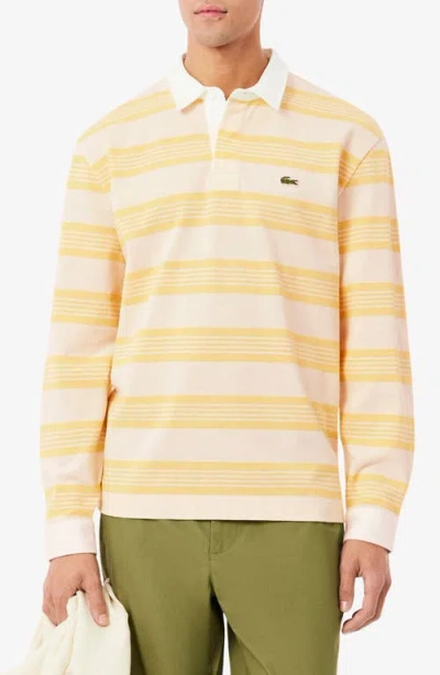 Lacoste Stripe Long Sleeve Rugby Polo In Neutral