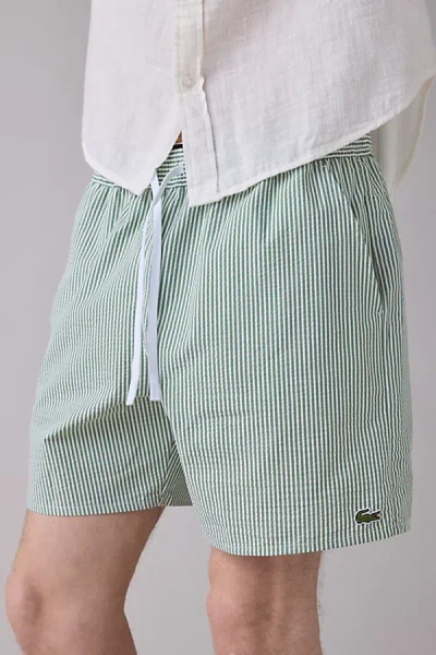 Lacoste Stripe Pattern Swim Trunks In Green, Men's At Urban Outfitters