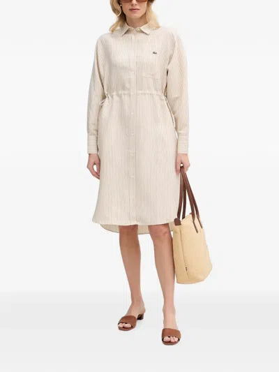 Lacoste Striped Asymmetric Dress In Neutral