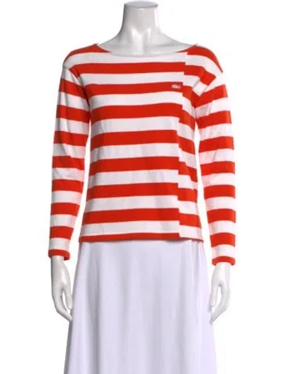 Pre-owned Lacoste Striped Bateau Neckline Top In Orange