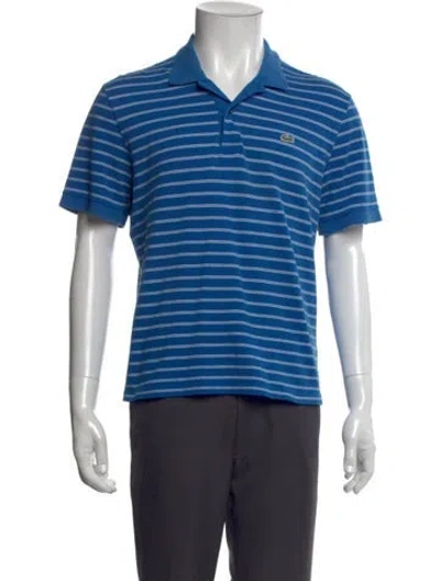 Pre-owned Lacoste Striped Collar Polo Shirt In Blue