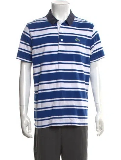 Pre-owned Lacoste Striped Collar Polo Shirt In Blue