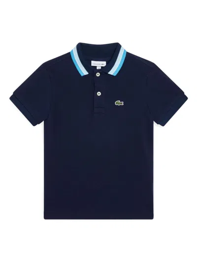 Lacoste Kids' Striped-collar Polo Shirt In Blue