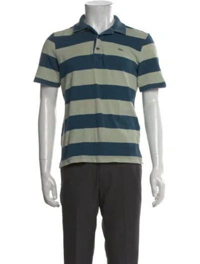 Pre-owned Lacoste Striped Collar Polo Shirt In Green