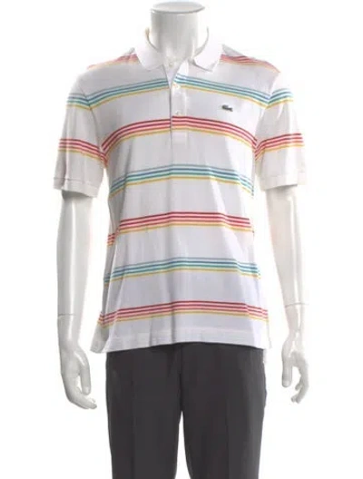 Pre-owned Lacoste Striped Collar Polo Shirt In White