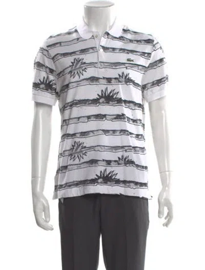 Pre-owned Lacoste Striped Collar Polo Shirt In White