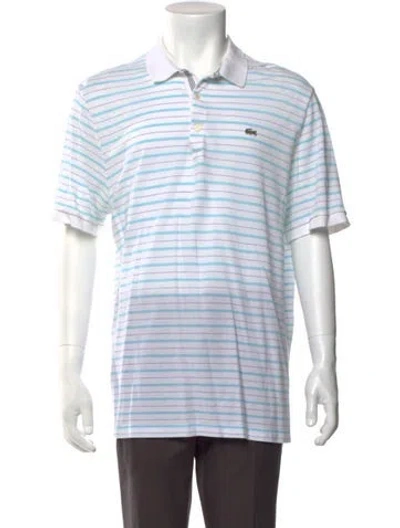 Pre-owned Lacoste Striped Collar Polo Shirt In White