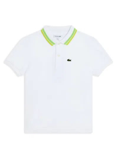 Lacoste Kids' Striped-collar Polo Shirt In White