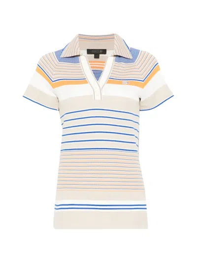 Lacoste Striped Collared Polo Top In Multi